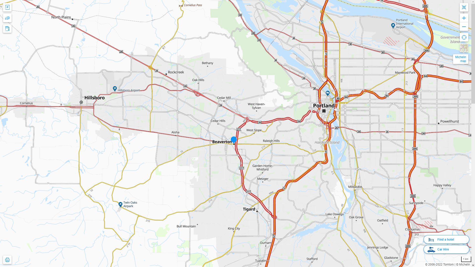 Beaverton Oregon Highway And Road Map 